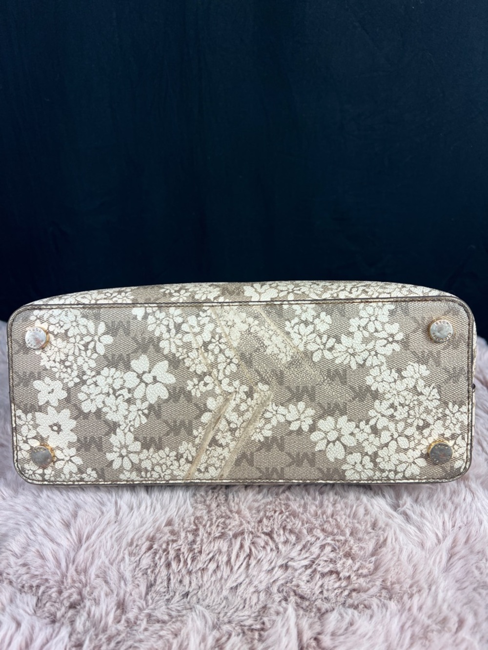Michael Kors Cindy Medium Dome Satchel Floral MK Logo Print Pink - Picture 6 of 11